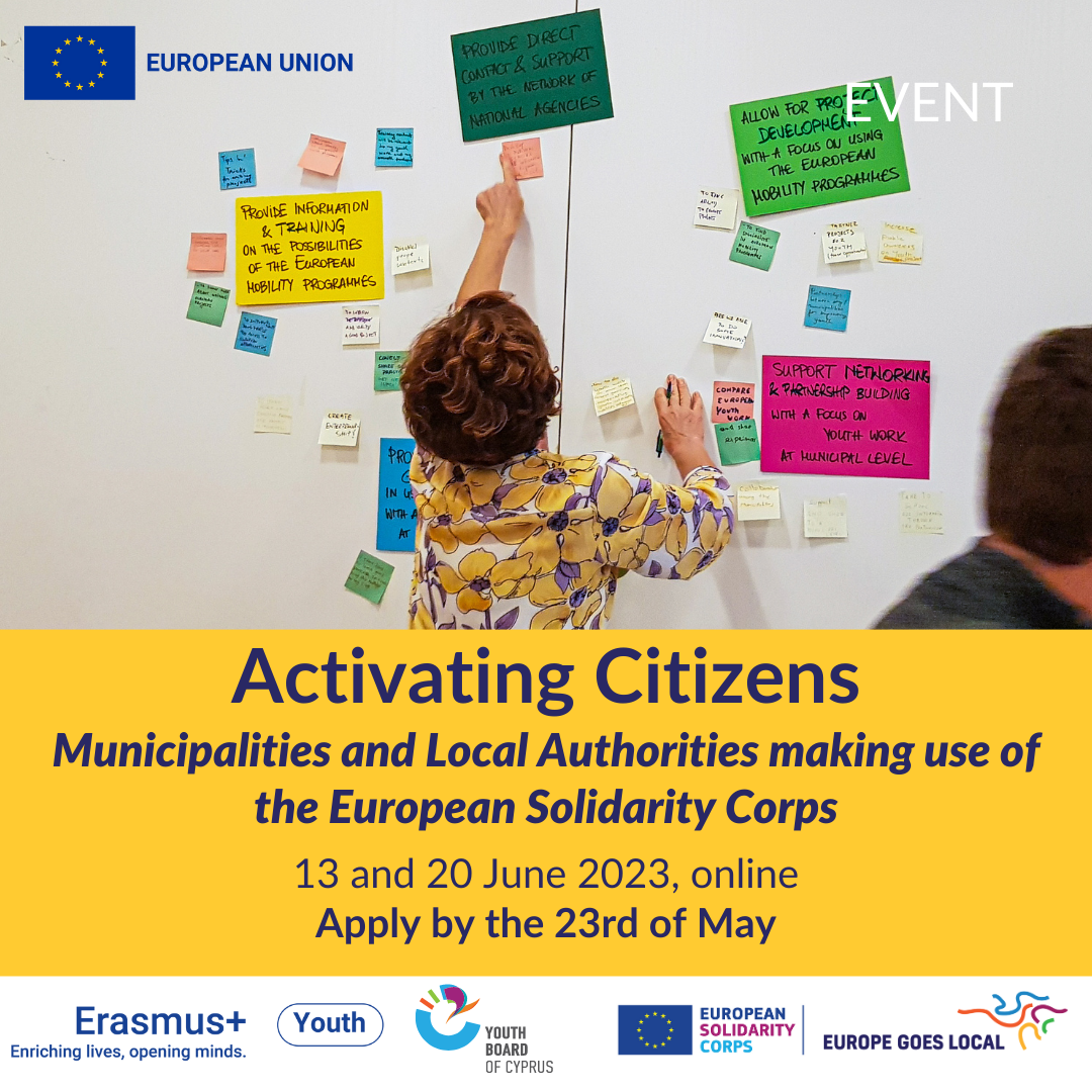 Activating citizens – municipalities/local authorities making use of the European Solidarity Corps 13 & 20 Ιουνίου 2023 | 10:30πμ-4μμ | Online